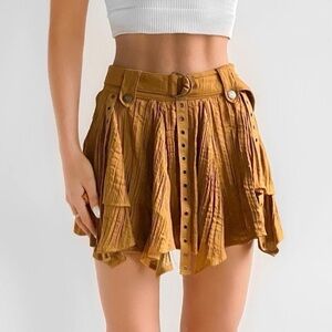 Free People Dark Yellow Textured MiniSkirt